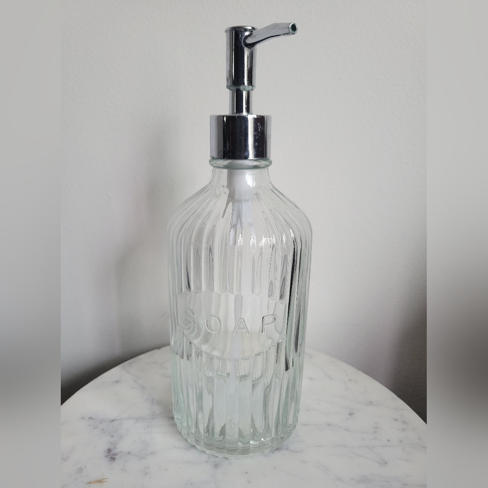 Glass Soap Dispenser With Silver Top